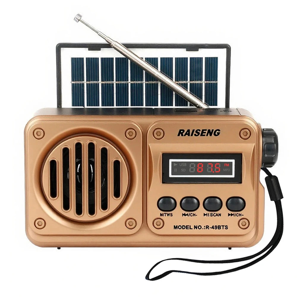 Solar Charging FM Radio Bluetooth Speaker with USB/TF MP3 Playback, Rechargeable Radio Receiver Portable Design for Home&Outdoor