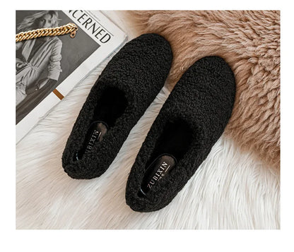 Big Size 43 Women Lambswool Slippers Winter Sheep Fur Shoes Ladies Flat Cotton Slides Home Pantuflas Daily Slip On Furry Mules