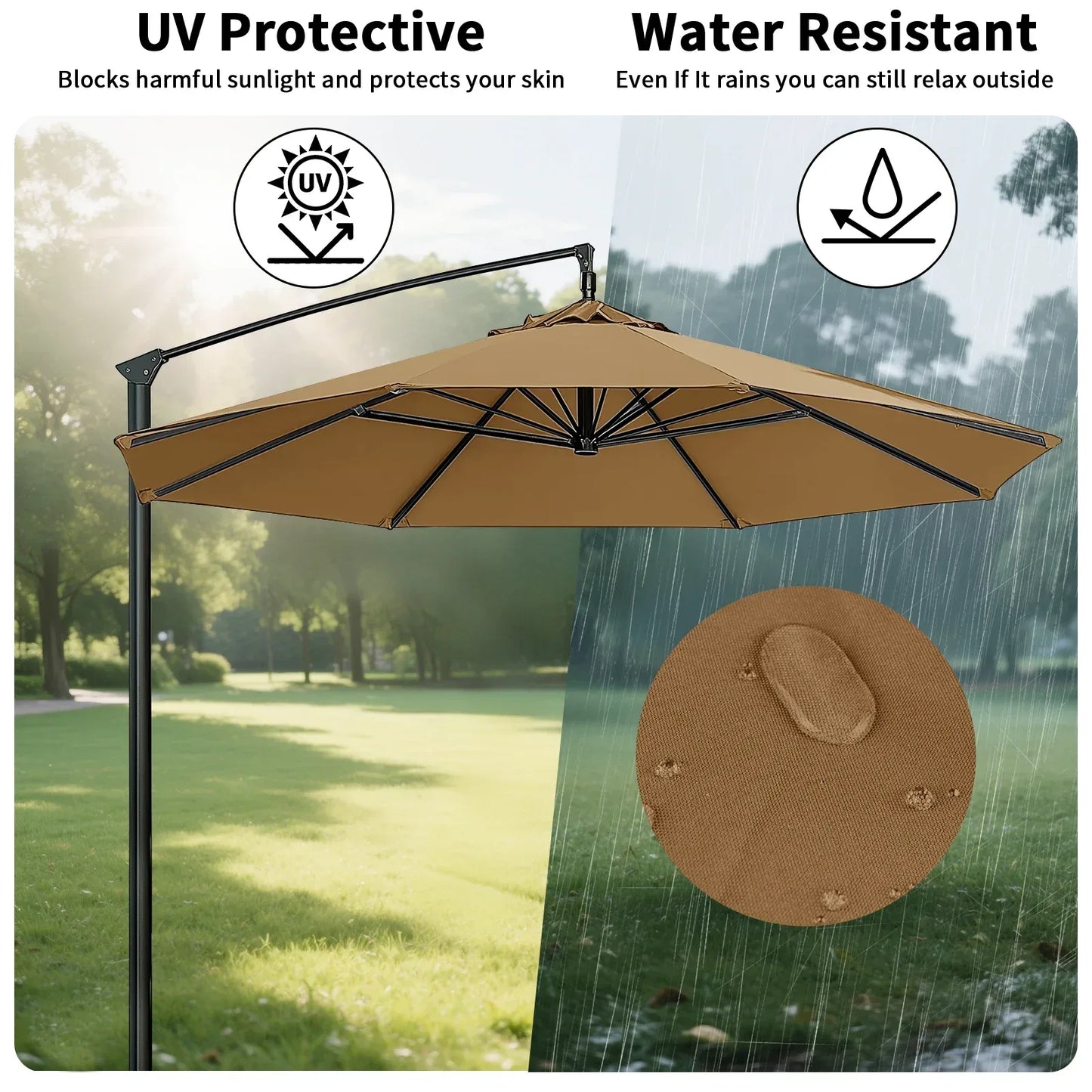 Waterproof Replacement Umbrella Cloth 2/3M Patio Parasol Cover UV-Anti Canopy Cover Replacement Parasol Cover for Balcony Garden