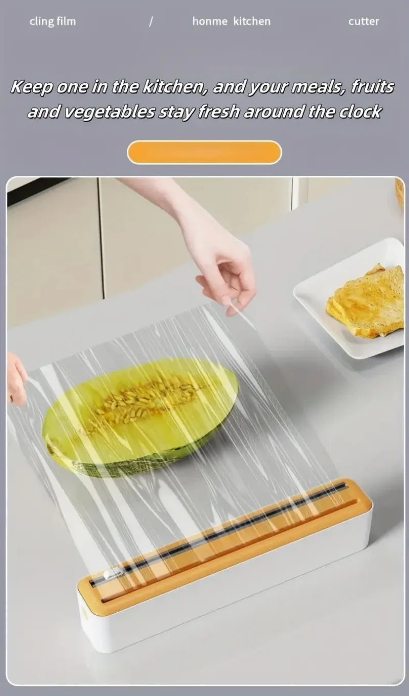 Large Size Plastic Wrap Dispenser with Cutter, Dual Slide Cutting Multifunctional Foil & Parchment Paper Cutter, Reusable Kitchen Film Sealing Machine, Compatible with Plastic Wrap, Aluminum Foil, Baking Paper & Wax Paper, Du
