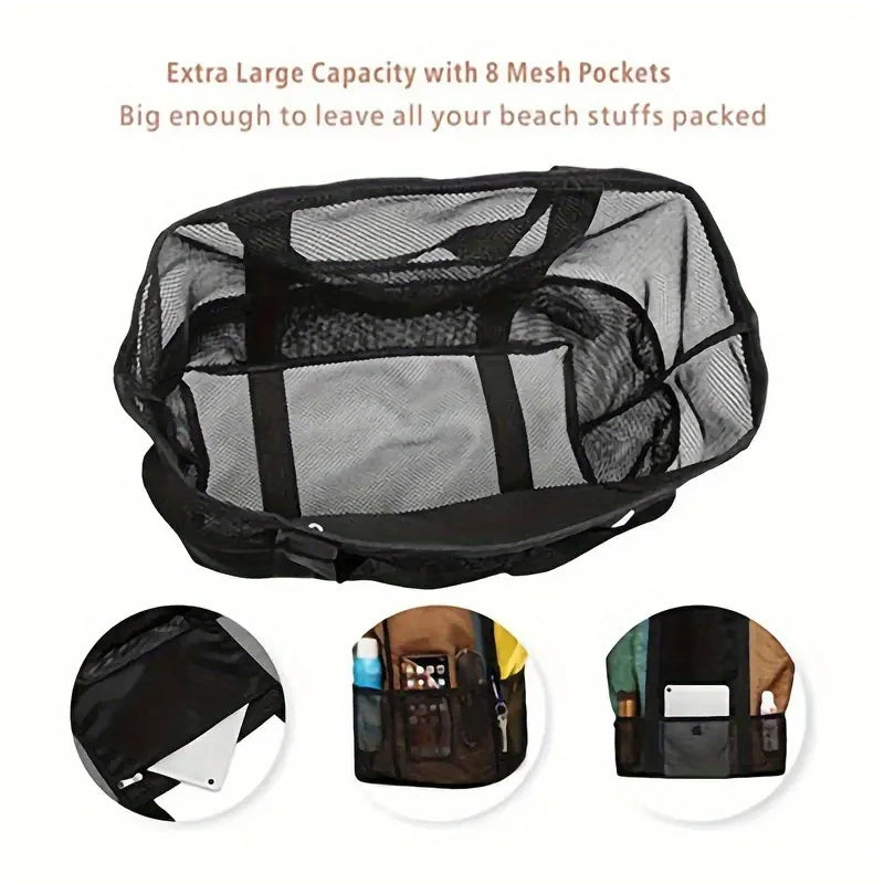 Mesh beach bag, one shoulder mesh shower, fitness, swimming bag, large capacity handheld travel cosmetics storage bag