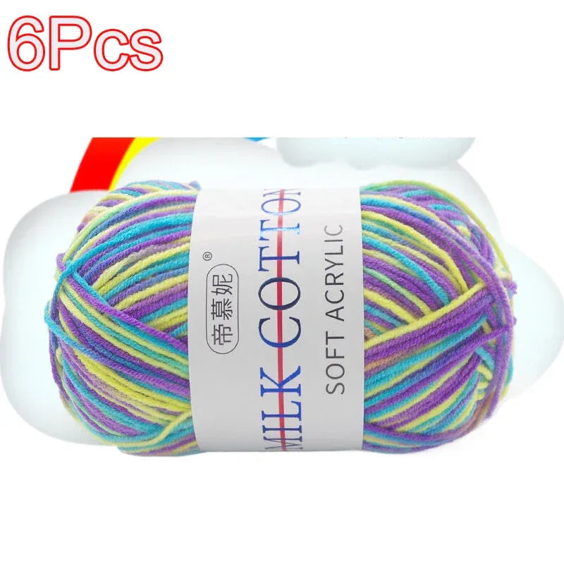 6Pcs Dyed Milk Sweet Soft Cotton Crochet Wool Yarn Thick Yarn Fiber Hand Knitting Wool Crochet Yarn Threads for DIY Sweater