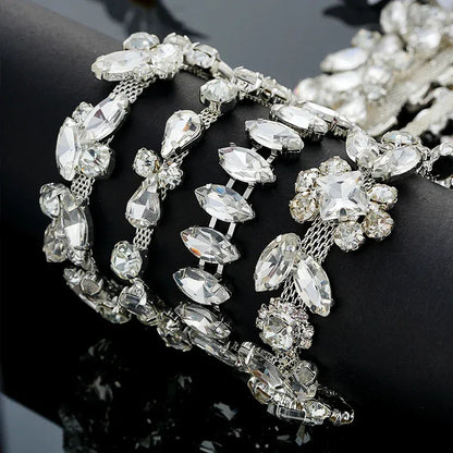 QIAO 90cm Rhinestone Crystal Chain Diamante Lace Diamond Trim Ribbon Necklace Applique Gem Sparkle Wedding Dress for DIY Craft