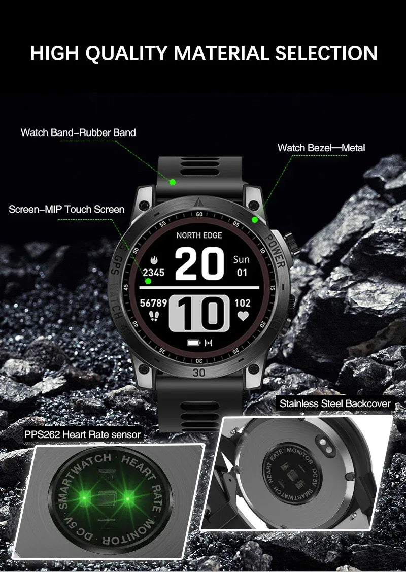 NORTH EDGE New GPS Watches Men Sport Smart Watch HD AMOLED Display 50M ATM Altimeter Barometer Compass Smartwatch for Men