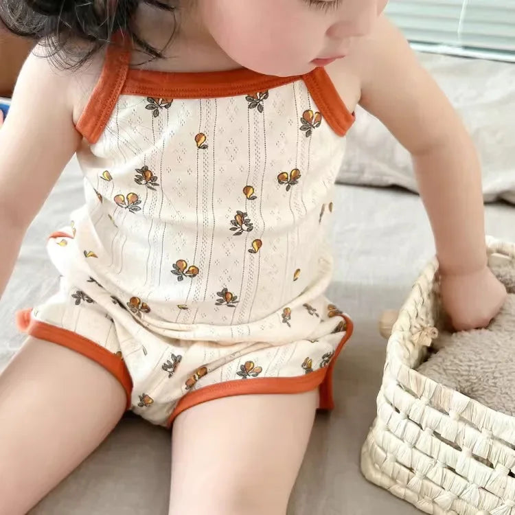 Baby Clothes Sets Summer Toddler Girl Strap Suits Cotton Printing Baby Boy Tops Tee and Shorts Infant Tracksuit Newborn Sets