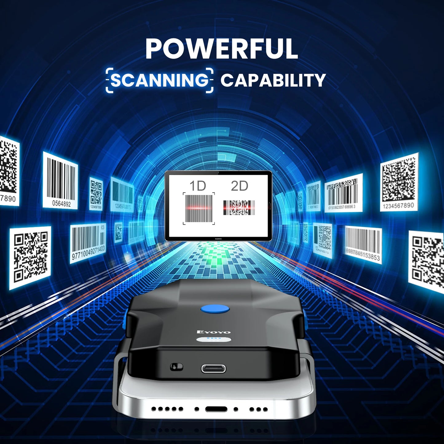 Eyoyo EY-032 Bluetooth Barcode Scanner Back Clip 1D 2D Bar Code Reader with Image Scanning For UPC Library Warehouse Inventory