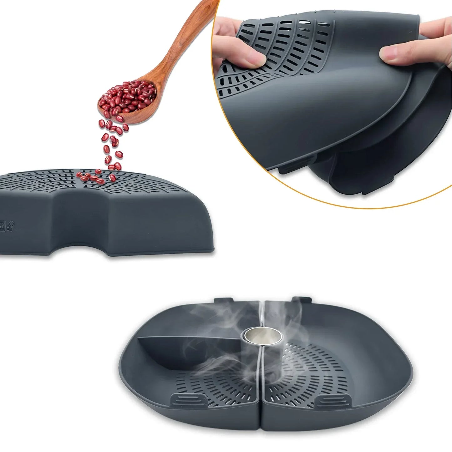 Silicone Grid Steaming Tray for Thermomix TM7, Silicone Divider Basket & Steam Pipe, Multilevel Cooking Accessories