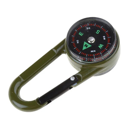 Outdoor Multifunctional Hiking Metal Carabiner Mini Compass Thermometer Keychain