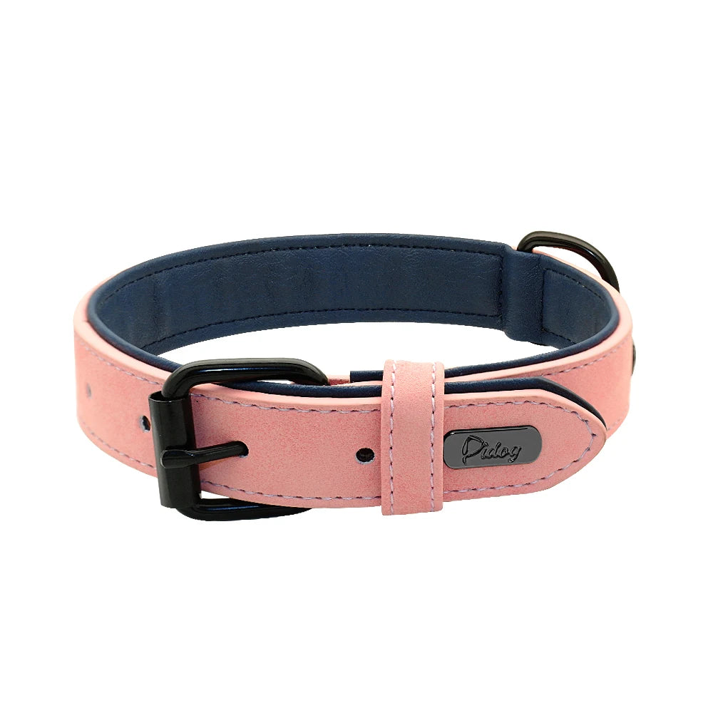 Personalized  PU Leather Dog Collar Soft Padded Pet Dog Collars Engraved Name Paw Durable Necklace for Small Medium Large Dogs