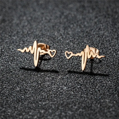 Fashion Small Heartbeat Stud Earrings Medical ECG with Heart Earings for Women Everyday Jewelry Girls Valentine's Day Gift