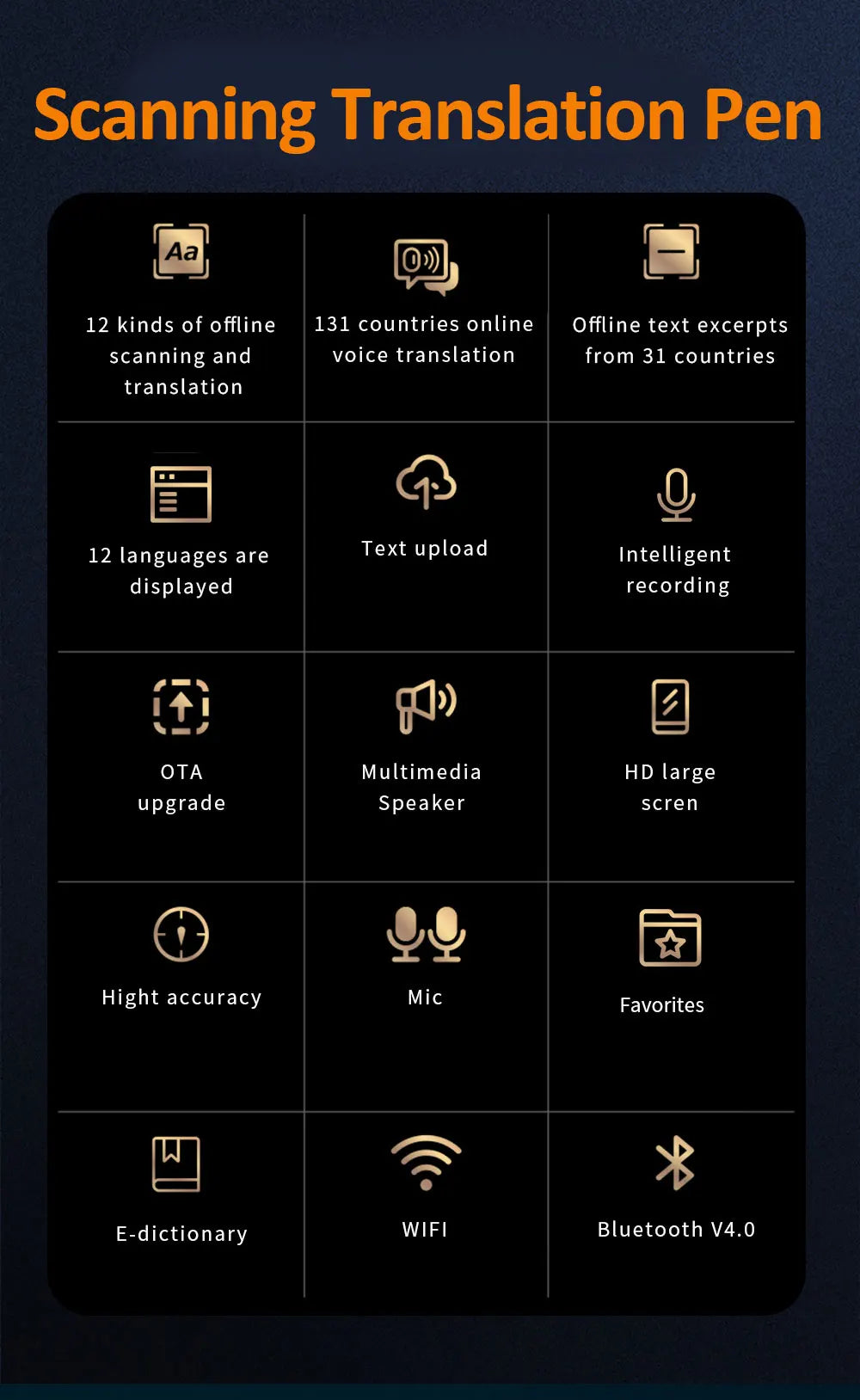 German Spanish French Italian Korean Portuguese Russian Scanning Voice Translation Pen Offline Online Language Learn Translator