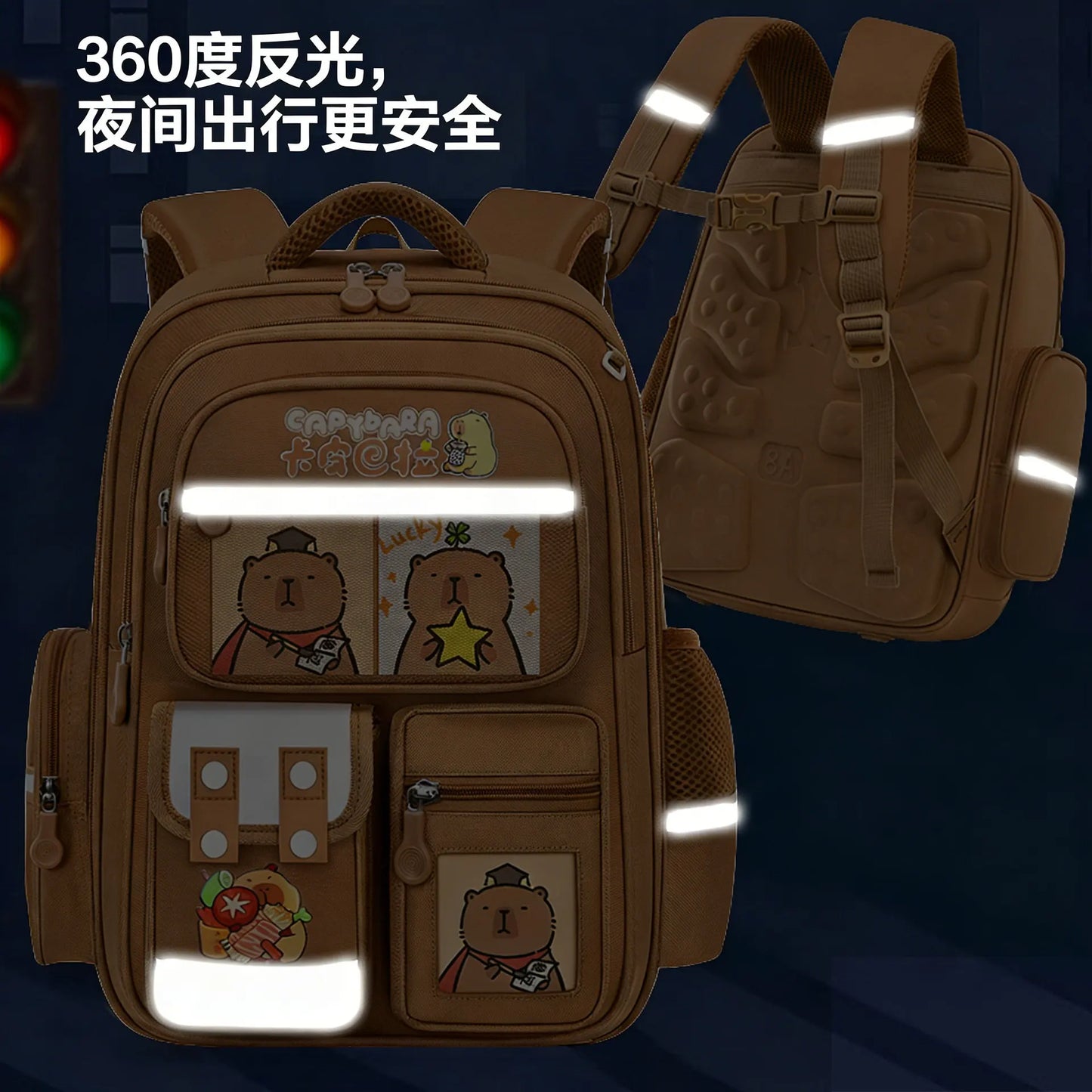 Capybara School Bags for Boys Girls Primary Schoolbag Cartoon School Backpack Set Rucksack Bagpack Kids Cute Children Book Bags