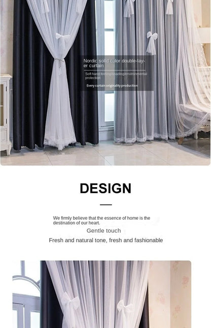 Nordic Style Solid Color Cloth Yarn Integrated Blackout Curtain Modern Bedroom Shade Curtains Living Room Luxury 나비주름 커튼 Шторы