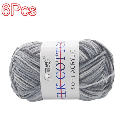 6Pcs Dyed Milk Sweet Soft Cotton Crochet Wool Yarn Thick Yarn Fiber Hand Knitting Wool Crochet Yarn Threads for DIY Sweater