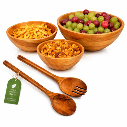 Wooden Serving Spoon Set of 2 Long Handle Eco-Friendly Minimalist Design Acacia Wood Kitchen Utensils