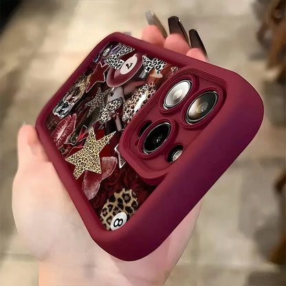 Burgundy Leopard Lips Pool Ball English Printed Phone Case For iPhone 17 16 15 14 13 12 11 Pro Max XS XR X 16 Plus 17 Air Cover