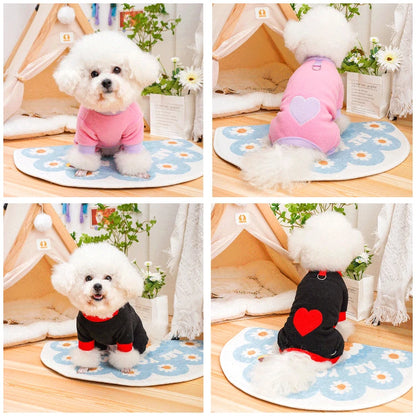 Heart Pattern Dog Pajamas for Small Dogs, Warm Fleece Dog Jumpsuit Yorkie Puppy Onesie Autumn Winter Clothes Chiwawa Pet Apparel