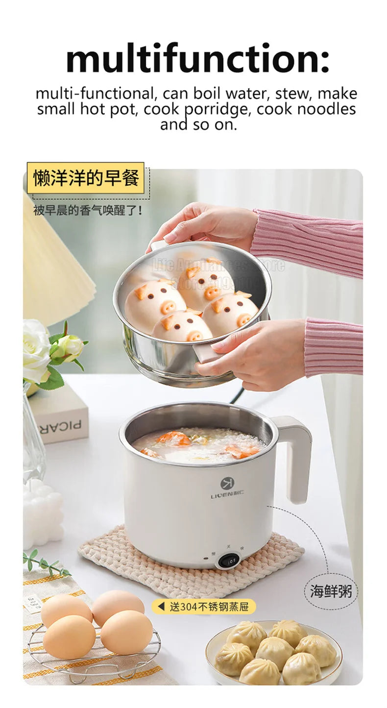 Liven Electric Multi Cooker 1.8L with 304 Stainless Steel Steamer Multifunctional Cooking Rice Porridge Noodle Mini Hot Pot 600W