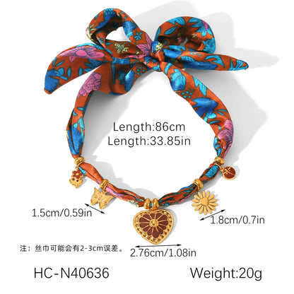 Huang Chao Women Fashion Scarf Necklace Bracelet Set Peach Heart Pendant Scarf Pendant Autumn Winter Jewelry Accessories