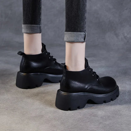 DRKANOL Luxury Design Genuine Leather Ankle Boots For Women Platform Casual Short Boots Women Winter Thick High Heel Warm Shoes