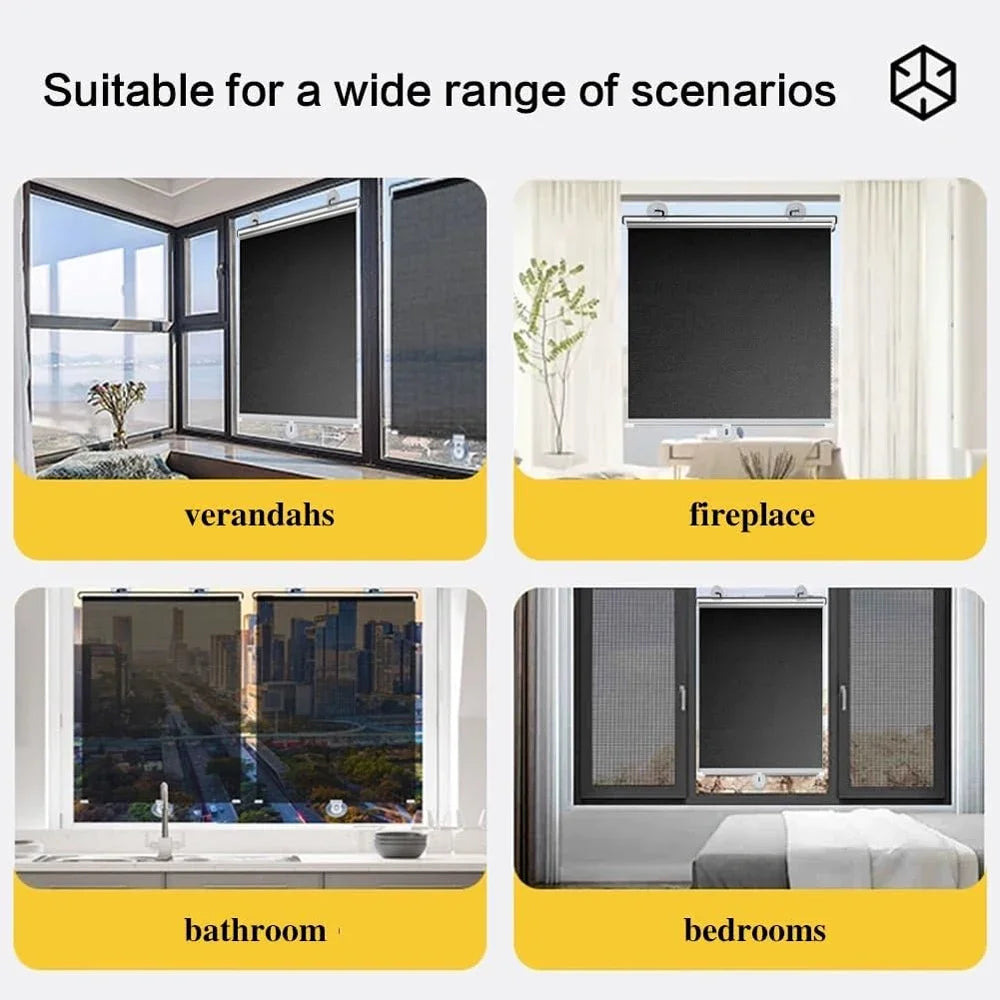 Cordless Retractable Roller Shades Black Home Office Windows Sunshade Thermal Blinds Without Drilling Blackout Curtain