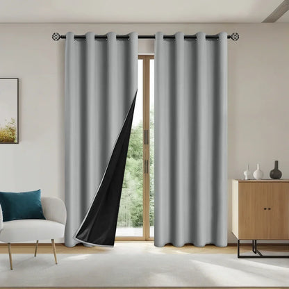 2panels Solid 100% Blackout Curtain - Curtains for Bedroom, Living Room Decor - UV Protection, Easy Sliding and Stylish Design