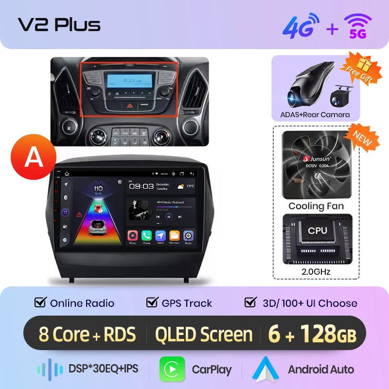 Junsun Android Wireless CarPlay Auto Car Radio For Hyundai Tucson 2 ix35 2009-2015 Car Intelligent Systems DSP SWC RDS GPS FM BT