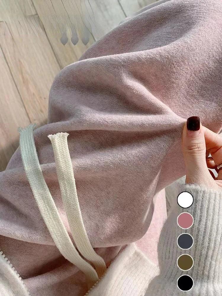 Autumn Winter Plush Pants Women  Soft Straight Tube Flared Pants High Elasticity Waist Casual Fashion Knited Woolen Pants