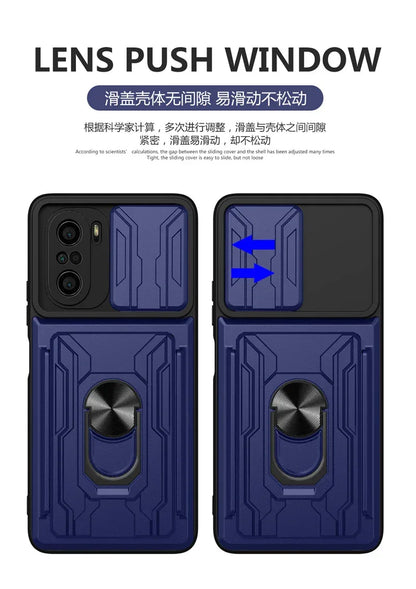 For xiaomi poco f3 case slide card camera armor phone case for pocophone little poco f3 f 3 pocof3 f3poco car holder back cover