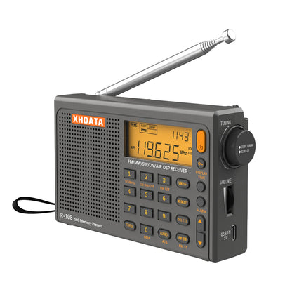 XHDATA R-108 Digital Portable Radio Stereo FM LW SW MW Full-Band Radio DSP Radio Receiver Multi-Function Rechargeable Radio