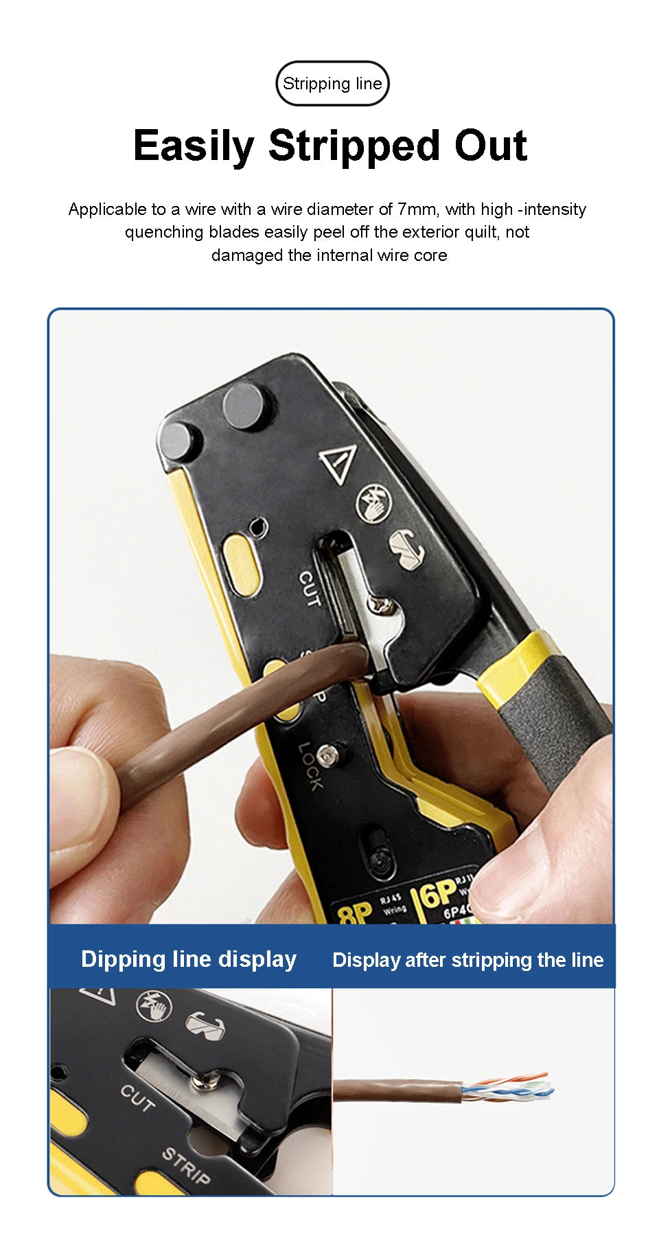 ONTi RJ45 Cat7/6/6A/5E Connector and RJ45 Crimp Tool Pass Through Crimper for 8P8C with Replacement Blade Cable Stripper