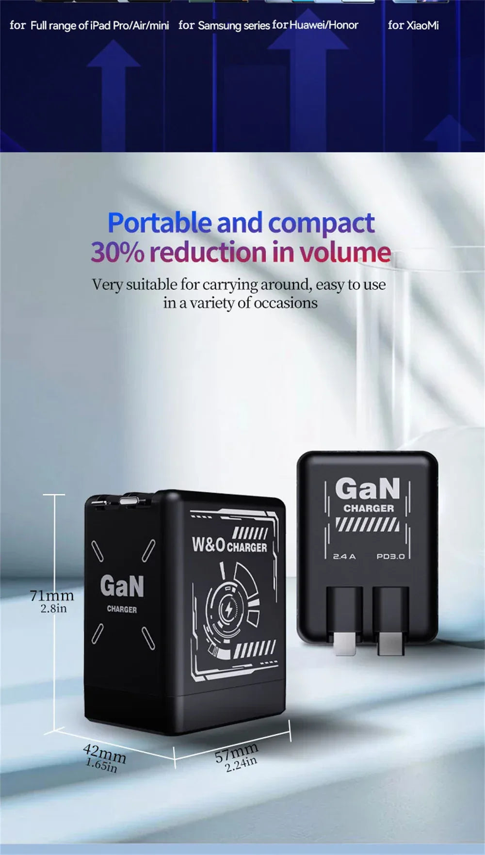Multi Functional Folding Adapter Charging Protection GaN 20W PD3.0 Fast Charger With Retractable Type-C Cable Portable General