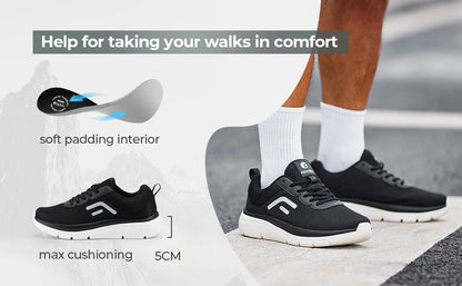 FitVille Walking Shoes for Men Wide Width Thick sole Lightweight Breathable Sneakers Shoes for Plantar Fasciitis Pain Relief