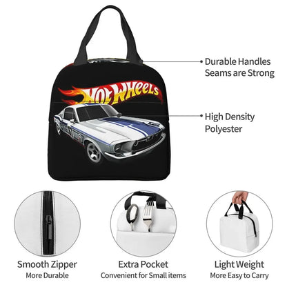 Custom Hot Wheels For Fans Thermal Insulated Lunch Bag Cartoon Sport Car Portable Lunch Container Travel Multifunction Food Box