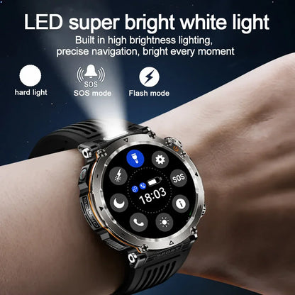 2026 New Outdoor Sports Smartwatch Men Compass 600mAh LED Flashlight Bluetooth Call 3ATM Waterproof Smartwatch For Android iOS