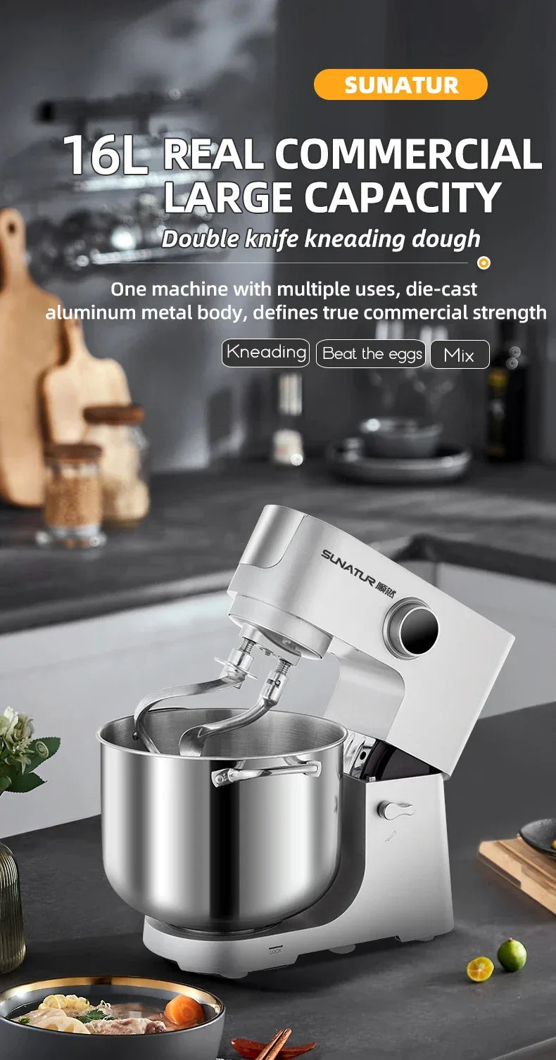 SUNATUR 16L Stand Mixer 2200w electric kitchen blender Commercial Food processor Large capacity Two kneading hooks dough mixer