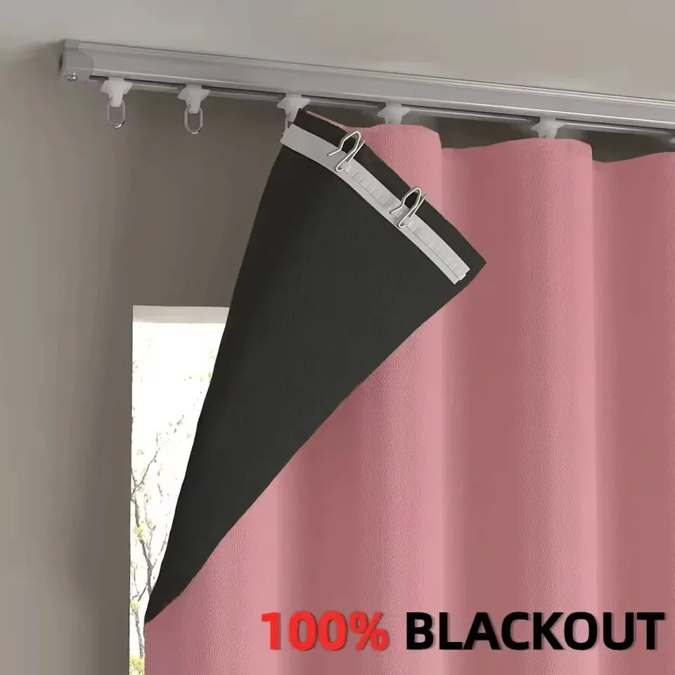 1PC 100% Blackout Curtain solid color High Shading Privacy Coated Insulated Lining Bedroom Living Room Partition Privacy Curtain