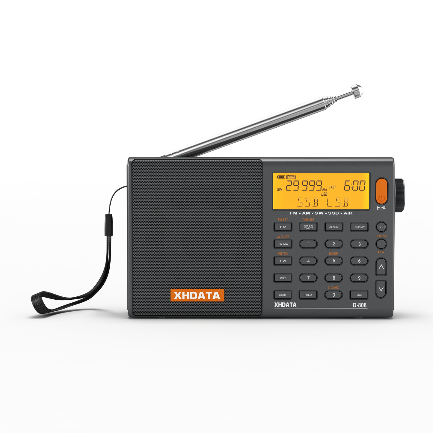 XHDATA D-808 Portable Radio AM/FM/SW/MW/LW SSB AIR RDS Radio Speaker with LCD Display Alarm Clock Stereo Radio D808