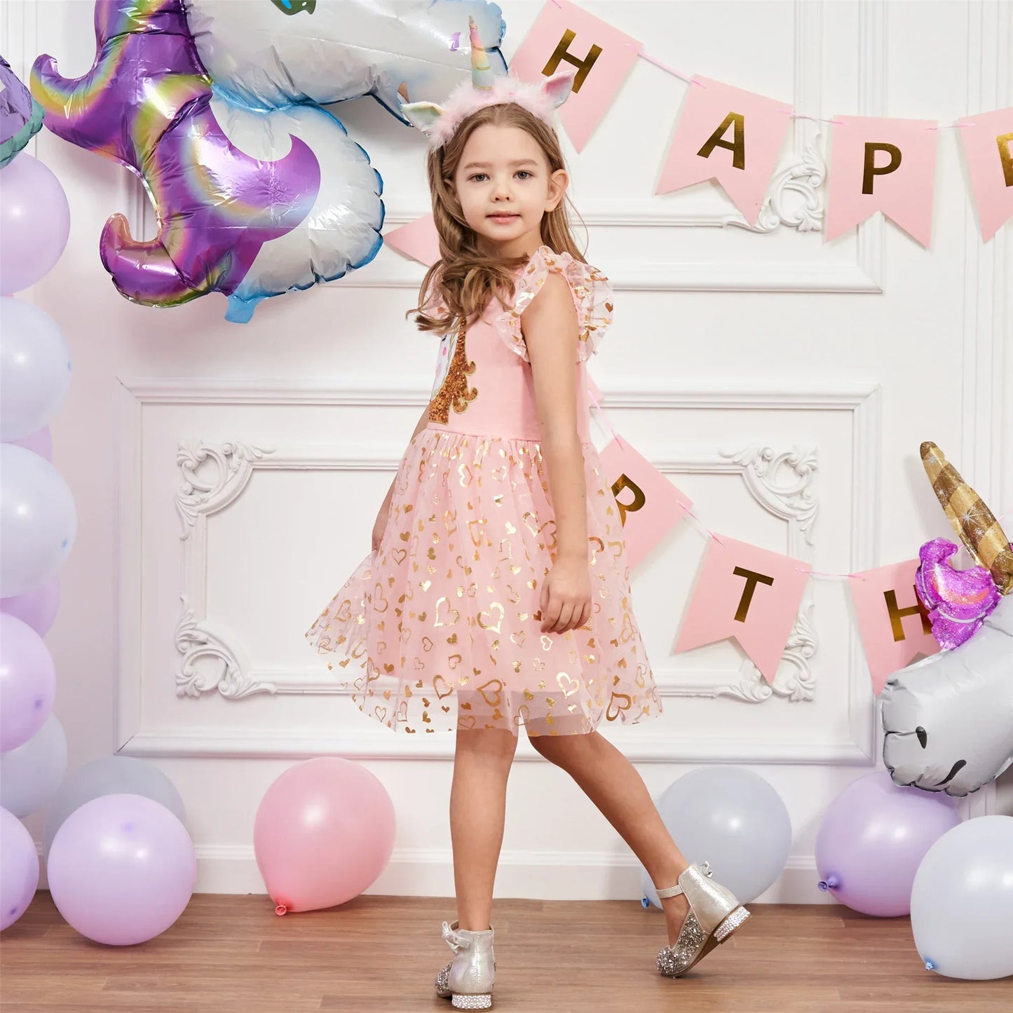 Girls' Unicorn Dress: Children's Spring/Summer New Sleeveless Embroidered Party Dress SH1696