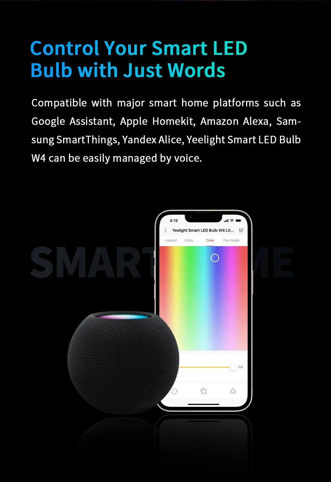 Yeelight Smart LED Bulb W4 Lite E27 BLE+WIFI 800lm 8W 2700-6500K Remote control Smart home Works on Homekit, Google, Alexa