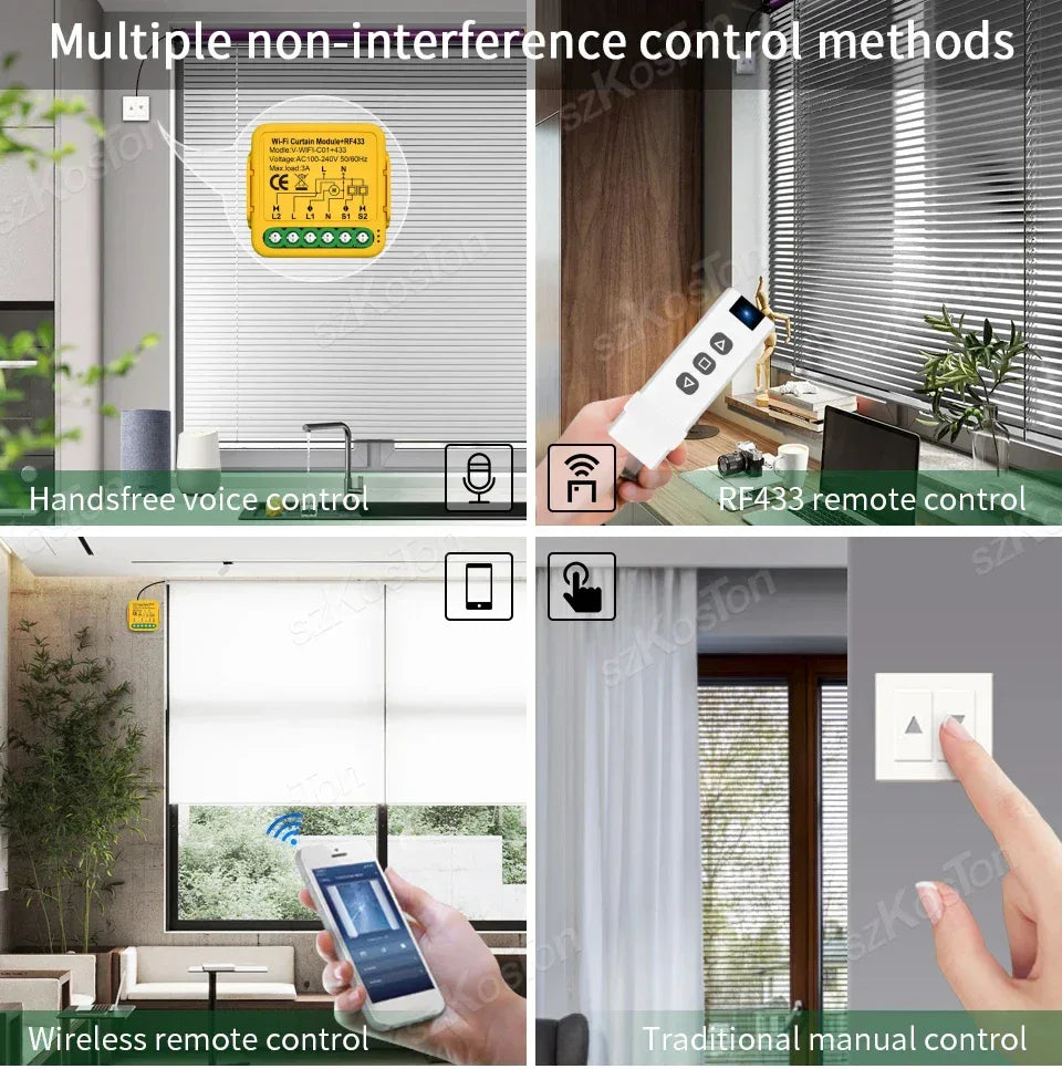 Tuya WiFi RF433 Smart Curtain Switch Controller Connect Roller Shutters Blinds Motor Switch Smart Life APP For Alexa Google Home