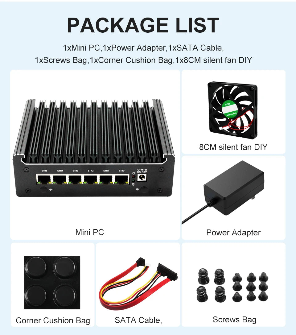 Intel Pentium Gold 8505 Soft Router 6 Lans I226-V 2.5G Fanless Mini PC COM HD DP USB Type-C DDR5 SATA PfSense Firewall Appliance