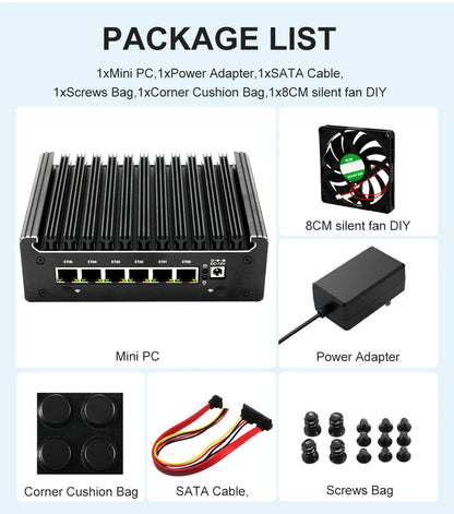 Intel Pentium Gold 8505 Soft Router 6 Lans I226-V 2.5G Fanless Mini PC COM HD DP USB Type-C DDR5 SATA PfSense Firewall Appliance