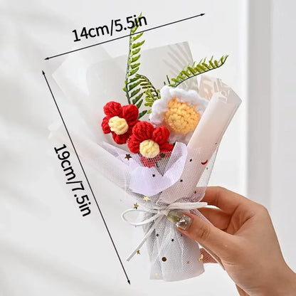 DTCTK Knitted Flower Bouquet Crochet Rose Flowers Hugging Bucket Christmas Gifts Living Room Desk Decoration Valentine's Day Gif