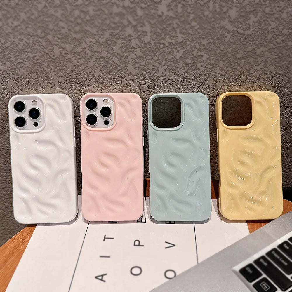 Luxury Soft Silicone For iPhone 11 12 13 14 15 16 17 Pro Max Plus Wave Fold Pattern Candy Bumper Back Cases Protective Cover