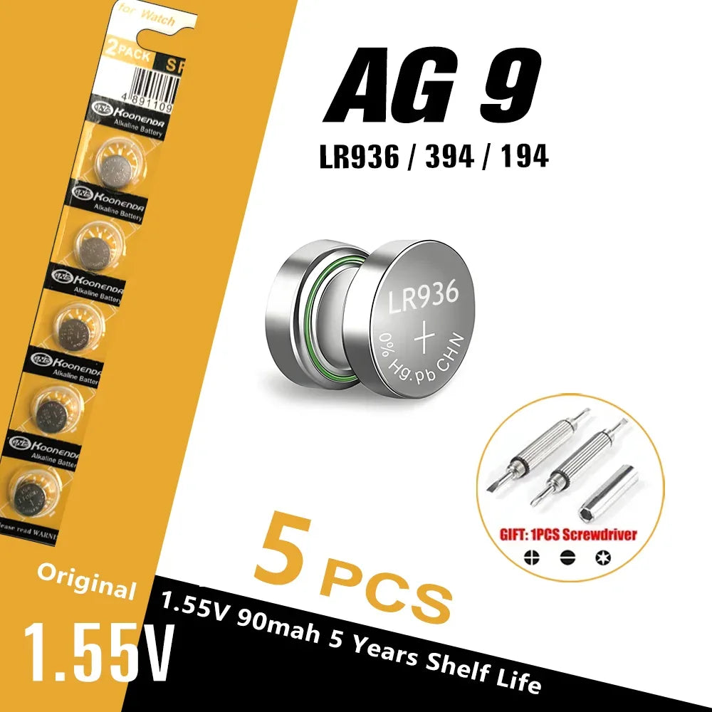 5-10PCS 1.55V AG9 50mAh Button Cell LR936 394 SR936SW CX194 LR45  G9A 194 394A SR936 L936F Cell Coin Watch Toys Remote Battery