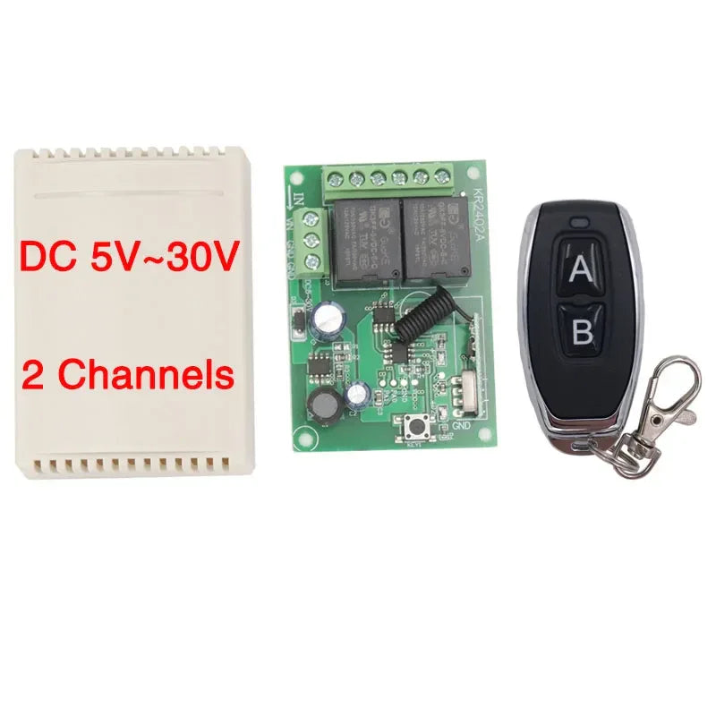 433Mhz RF Remote Control Circuit Universal Wireless Switch DC 5V 12V 24V 2CH rf Relay Receiver and Keyfob Transmitter for Garage