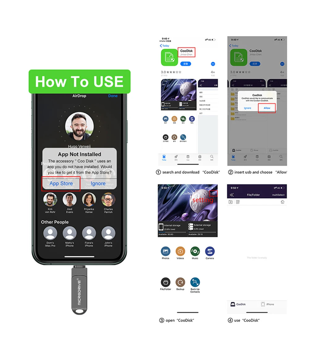 OTG Flash Drive USB3.0 for iPhone with 2 in 1 USB to lightning & usb 3.0 pendrive for iPhone 6/7/8//11/12/13 /14/ for Ipad