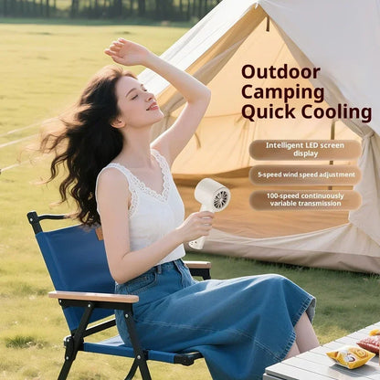 Portable Handheld Fan 100 Wind Speeds Mini Bladeless Hand Fan USB Rechargeable Highspeed Fans Camping Electric Fans Air Cooler