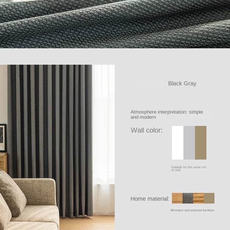 Modern Simple Balcony Drapes Light Luxury Bedroom Thick Blackout Curtain Large Area Bay Window Curtains Home Living Room Drape